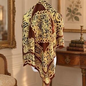 Vintage Bill Blass Silk Scarf 1980s Tiger Chain Link Medallion 34x34